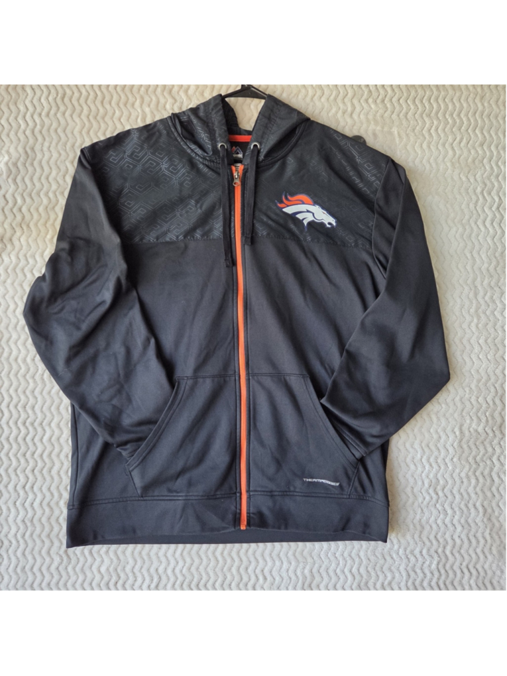 Majestic Therma Base NFL Denver Broncos Men Black Zip Up Long Sleeve Hoodie XL